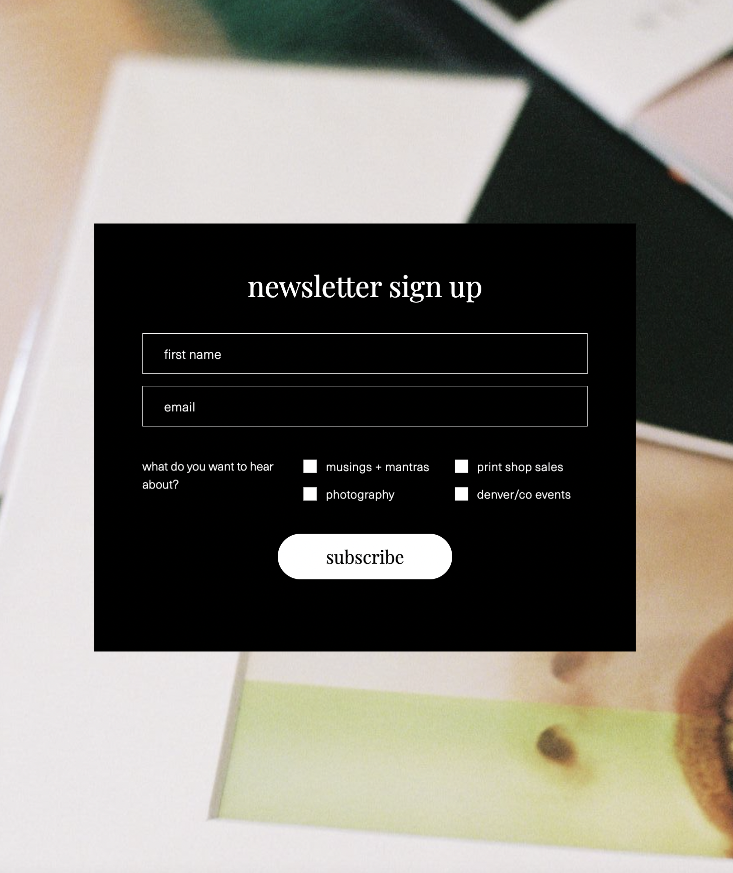 image of newsletter signup form